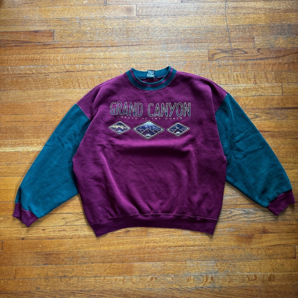 Vintage H.L. Miller Gold Grand Canyon Sweatshirt XXL Maroon Teal‎ Colorblock USA